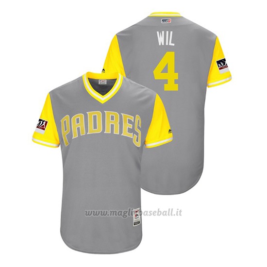 Maglia Baseball Uomo San Diego Padres Wil Myers 2018 Llws Players Weekend Wil Grigio